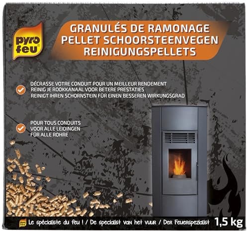 Pyrofeu - Granulés de Ramonage - 1,5kg - Entretien des Poêles, Inserts et Chaudières à Pellets - Destruction par Catalyse - pour Un Tirage et Un Rendement Optimaux