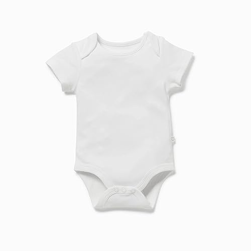 MORI Baby Short Sleeve Bodysuit in White for Boys & Girls - Viscose from Bamboo - Unisex Romper with Envelope Neck and Nickel Free Popper - Newborn