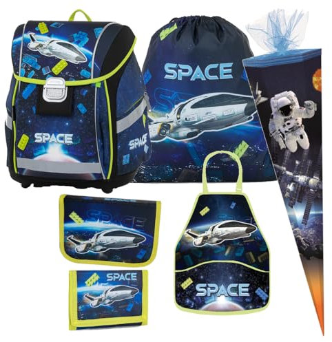 Space Weltraum Raumschiff Ranzen 6 Teile Set Schulrucksack Tasche Schulranzen Federmappe Schultüte 85 cm Tornister mit Sticker-von-Kids4shop