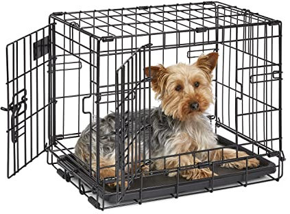 MidWest Homes for Pets iCrate Modell 1518DD Hundebox, ca. 46 cm lang, mit Doppeltür, auslaufsicherer Bodenwanne, Bodenschutzfüßen, Trenneinsatz und patentierten Funktionen, schwarz