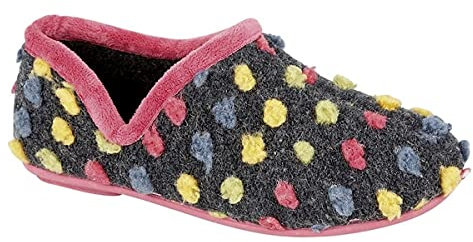 Sleepers Womens Jade Knitted Textile Lightweight Dotted Full Slippers with Rubber Sole Fuchsia 5 UK