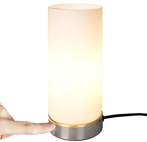 Jago® Lampe Table Tactile - Lot de 1 ou 2, Forme de Cylindre, Ampoule E14, Max 40W ou LED Dimmable, Hauteur 25cm, 3 Niveaux d’Intensité - Lanterne Chevet, à Poser (1 Pièce)