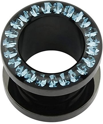 eeddoo Flesh Tunnel Plug Kristall Schwarz Edelstahl 6 mm Blauer Zirkon