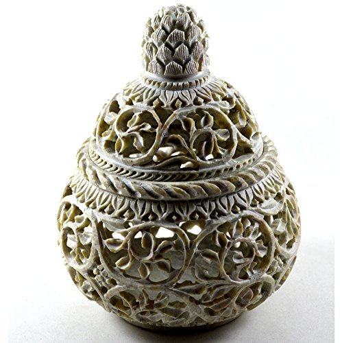 Craftuno Handcrafted Soapstone Tea Holder Potpourri Box With Floral Carving