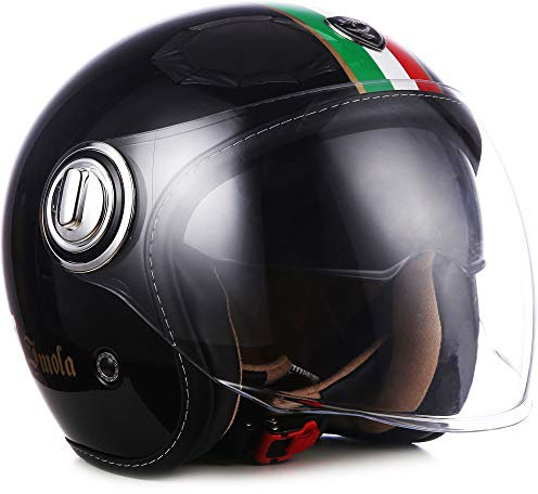 SOXON® SP-888 „Imola Black“ · Jet-Helm · Motorrad-Helm Roller-Helm Scooter-Helm Moped Mofa-Helm Chopper Retro Vespa Vintage · ECE 22.05 Sonnenvisier Schnellverschluss SlimShell Tasche S (55-56cm)
