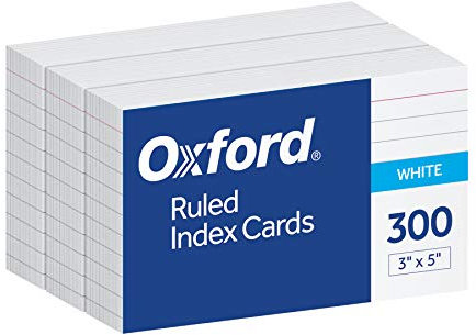 Oxford Karteikarten, ohne Aufdruck, 7,62 x 12,7 cm, weiß, 100 Stück Liniert 3 x 5, 300 cards weiß
