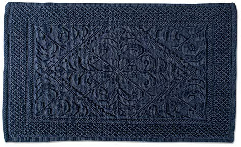DII Oceanique Badezimmerteppich, maschinenwaschbar, 100% Baumwolle, Jacquard, weich und saugfähig, Platz in der Nähe von Waschtisch, Badewanne oder Dusche, 50,8 x 78,7 cm, Damast Navy, 20 x 31