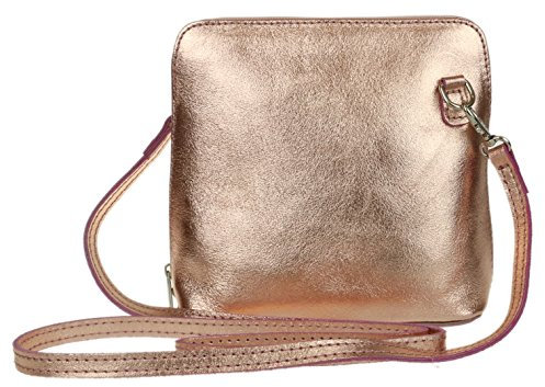 Girly Handbags Womens Metallic Genuine Leather Cross Body Shoulder Bag (Champagne)