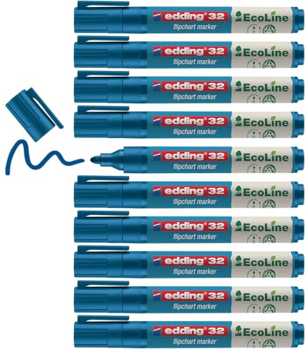 edding 31 EcoLine Flipchartmarker - blau - 10 Stifte - Rundspitze 1,5-3 mm - zum Schreiben, Zeichnen auf Flipcharts - Tinte schlägt nicht durch Papier - trocknet nicht aus - nachfüllbar