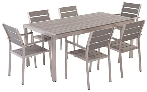 Beliani Minimalistisches Gartenset Tisch mit 6 Stühlen Kunstholz grau Vernio