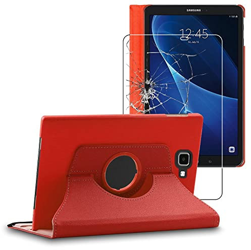 ebestStar - Cover per Samsung Galaxy Tab A6 A 10.1 (2018, 2016) T580 T585, Custodia Protezione Rotazione 360, Pelle PU, Rosso + Vetro Temperato