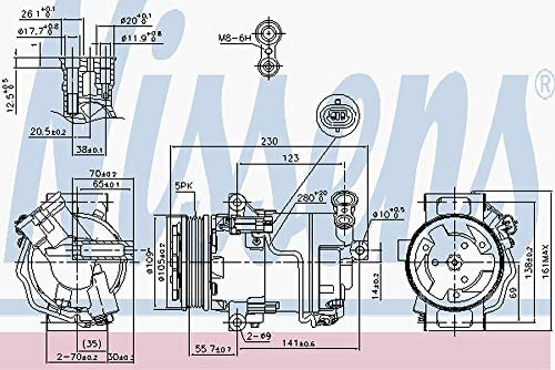 NISSENS 89216 A/C Kompressor für Klimaanlage Klimakompressor mit ID: CVC6 Kältemittel: R134a PAG 46 mit 105mm Riemenscheibe Rillen: 5