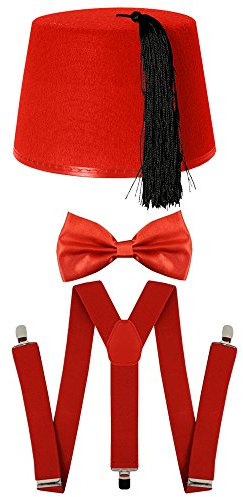 0207VP74XJC Fez Rouge + nœud Papillon + Bretelles Accessoire de déguisement