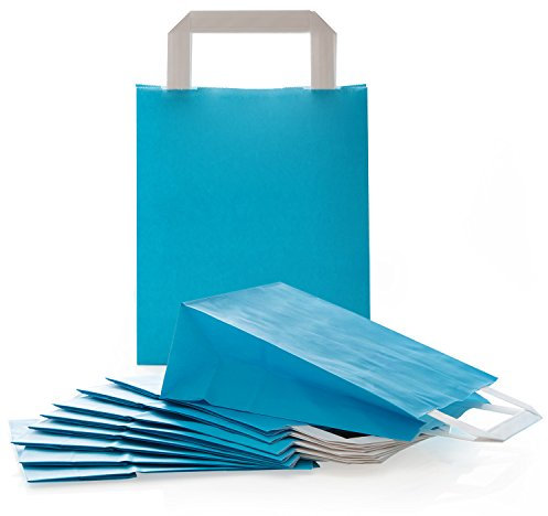 Logbuch-Verlag 100 kleine blaue Papiertragetaschen Kraftpapier Taschen Kundentüten aus Papier 18 x 8 x 22 cm Geschenke Mitarbeiter Kunden