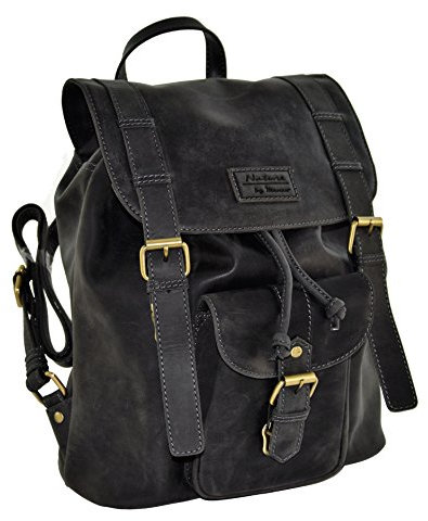Menzo Lederaccessoires „Meran“ Buffalo Vintage Leder, Rucksack, Lederrucksack, Cityrucksack, Backpack für Damen und Herren (schwarz)