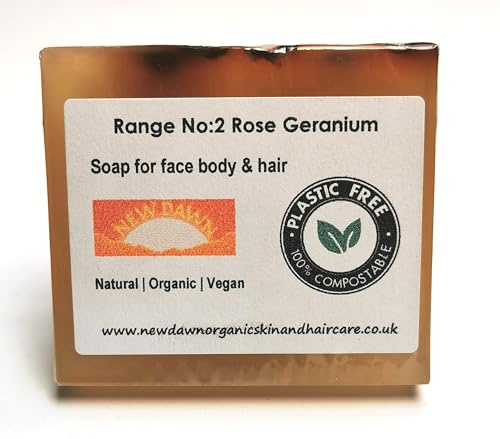 Handmade Natural Rose Geranium Soap Bar - Range No.2 - Acne, Eczema, Psoriasis, Itchy Skin, PMT and Hormone Imbalance Relief - 75g