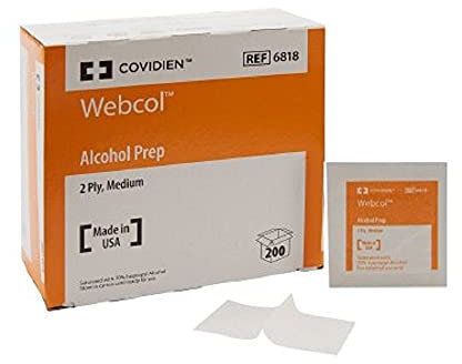 Covidien 6818 Webcol Alcohol Prep, Estéril, Medio, 2 capas (Paquete de 200)