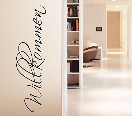 Wandtattoo-Günstig G089 Wort Willkommen Wandaufkleber Wandsticker Flur Wohnzimmer dunkelgrau (BxH) 25 x 90 cm