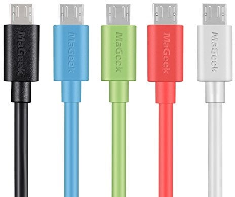 MaGeek® [Paquet de 5pcs 1.0m Micro USB Câbles Haute Vitesse USB 2.0 Sync et Charge pour Samsung, HTC, Sony, Motorola, LG, Google, Nokia (5 Couleurs)
