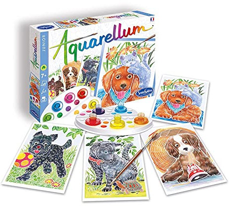 SentoSphère - AQUARELLUM JUNIOR - CHIOTS - Kit peinture - Peinture Aquarellable Magique - A partir de 7 ans - fabriqué en France, 4 Unité (Lot de 1)