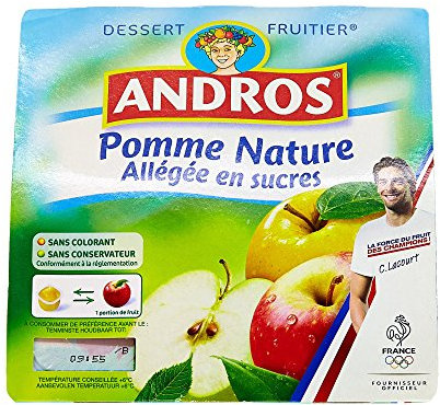 Andros Pomme Nature Allégée en Sucre 4 x 100 g