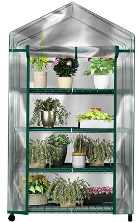 Home-Complete HC-4201 - Mini Invernadero de 4 Niveles para Interiores y Exteriores, estantes portátiles Resistentes para Cultivar Plantas, plántulas, Hierbas o Flores en Cualquier Temporada, Estante