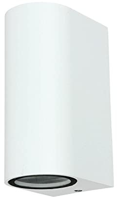 Licht-Erlebnisse Wandleuchte Aussen, Außenlampe Weiss, Strahler Hauswand Aussen, IP44, regenfest, H:15,2 cm, GU10, halbrund, Terrasse, Haus, Balkon, Hof, Wandleuchte Aussen