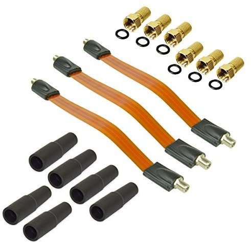 Premium X 3x Sat Fensterdurchführung DVB-C DVB-T F Stecker Gummitüllen Klebepads Flachkabel Extra Flach 26cm