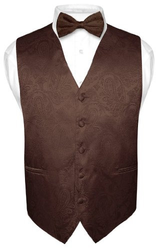 Vesuvio Napoli Herren Paisley-Design Kleid Weste & Fliege Schwarz Fliege Set für Anzug Smoking, Braun, X-Small