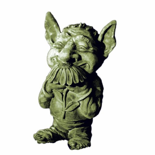 Vidroflor Troll Blume Arvid, Steinguss Gartenskulptur, H=46cm, wetterfeste Figur für den Außenbereich