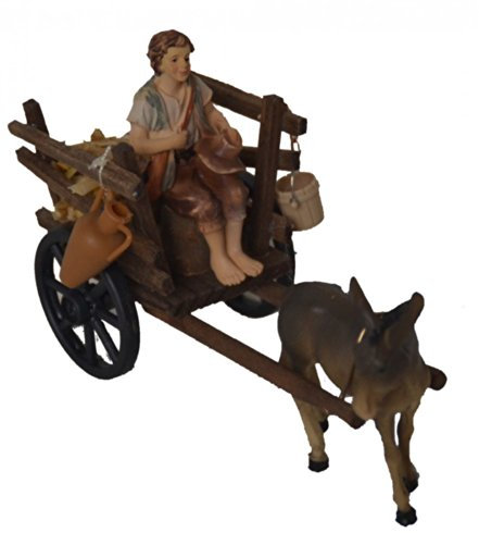 Esel mit Holz-Karre und Hirte für Weihnachtskrippe Krippenstall Krippenzubehör