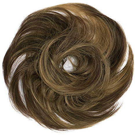 CAISHA Haargummi Bella Hochsteckfrisuren Haarteil Hochzeitfrisuren Voluminös Leicht Gewellt Hitzebeständige Kunstfaser DM17cm Braun Mix G40B