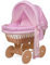 Waldin Baby Stubenwagen-Set mit Ausstattung, XXL, Bollerwagen, komplett, 24 Modelle wählbar, Gestell/Räder braun lackiert, Stoffe rosa/Punkte