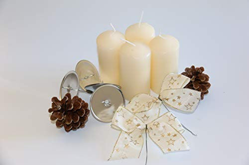 Markenlos Adventskranz Dekoset in creme mit Kerzen Kerzenhalter Schleifen Tannenzapfen Bastelset