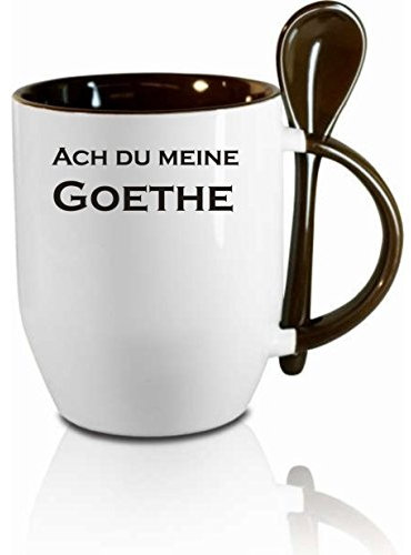 Tasse m. Löffel Ach du meine Goethe Löffeltasse, Kaffeetasse mit Motiv,Bürotasse, bedruckte Tasse mit Sprüchen oder Bildern - auch individuelle Gestaltung nach Kundenwunsch