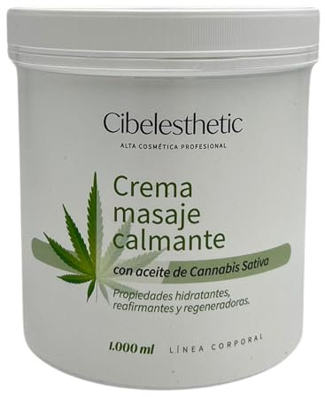 Crema de Masaje con Cannabis para masajes calmantes, relajantes y anti-estrés. Además aporta propiedades hidratantes, reafirmantes y regeneradoras de la piel. 1000ml