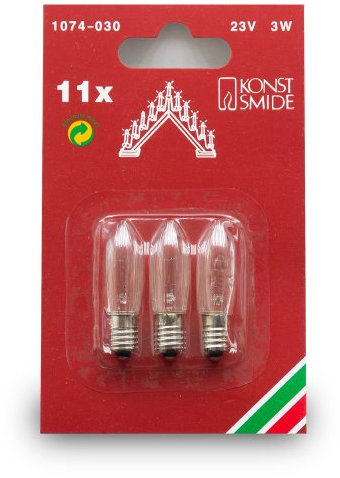 Konstsmide 1074-030 Ersatzbirne / für Holzleuchter / 23V, 3W / 3er Blister / E10 Schraubgewinde, Klar