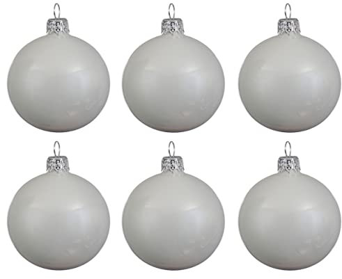 Kaemingk Weihnachtskugeln Glas mundgeblasen 8cm x 6er Box Christbaumkugeln weiß winterweiß glänzend/Glaskugeln, Winterweiß