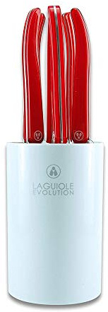 Laguiole Évolution® - 6 couteaux à steak - Avec bloc de rangement - Acier inoxydable - Manche ABS - Set couteau de table manches design Acidulé - Couleur Rouge