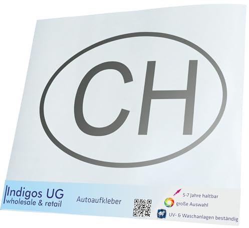 INDIGOS UG Auto Aufkleber Auto - 110x70 mm - Schweiz CH - Silber - Selbstklebender Sticker für Auto, Fenster, Bus oder LKW - UV-beständig & wetterfest