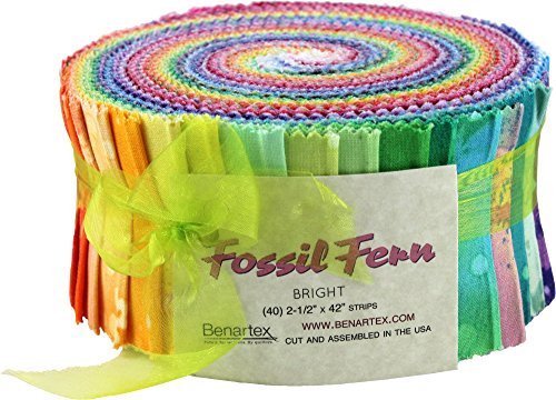 Fossil Fern Brights Pinwheel 40 2.5-inch Strips Jelly Roll Benartex