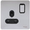 Schneider Electric Ultimate Screwless Flat Plate 13a Switched Single Socket Polished Chrome Black Insert