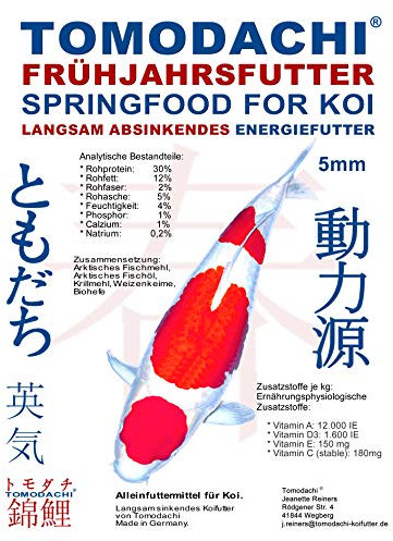 Koifutter Frühjahrsfutter Sinkfutter Koi energiereich arktisches Fischmehl Krillmehl gut verdaulich langsam sinkend Tomodachi Koisinkfutter 5mm 5kg