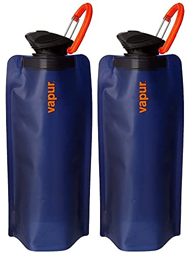 Vapur Flexible, Collapsible Wide Mouth Anti-Bottle with Detachable Carabiner, 34 Ounce, Night Blue, Pack of 2