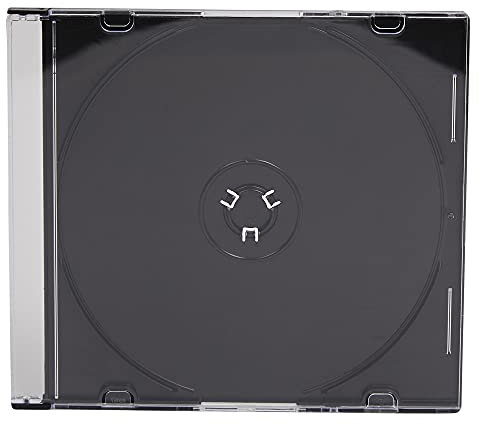 Confezione da 100 Custodie Slim 5,2 mm per CD con Retro Nero – Custodie in Plastica Slim Save Salva Spazio – Per 1 CD, DVD o Disco Blu-ray