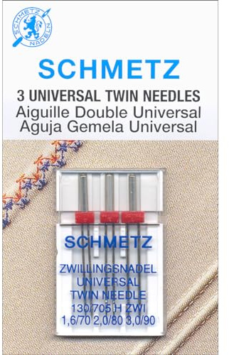 Euro-Notions Twin Machine Needle-Size 1.6/70 (1), 2.0/80 (1), 3.0/90 (1), Silver