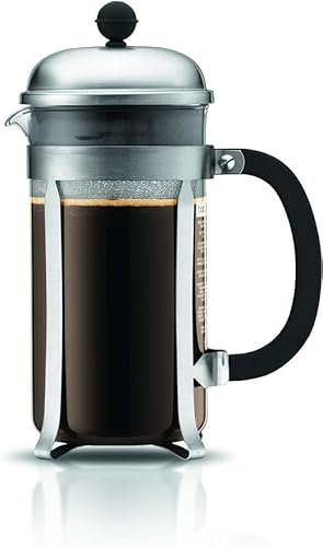 Bodum 34 Oz Chambord French Press Coffee Maker, High-Heat Borosilicate Glass, Brushed Stainless Steel – Made in Portugal