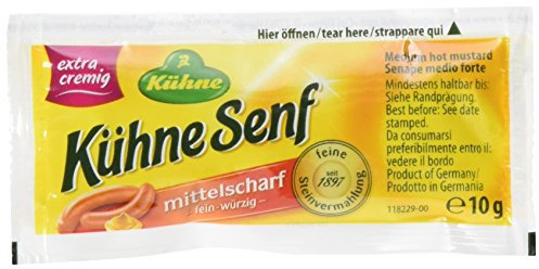 Kühne Senf mittelscharf, 150 x 10 g Portionsbeutel für unterwegs, 4er Pack
