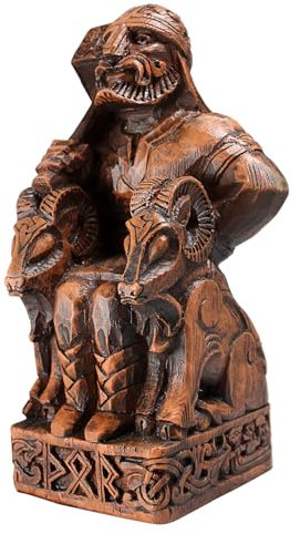 Dryad Design Nordischer Gott Thor Statue – Wikingergott des Donners, Kunst, Mjolnir, heidnischer Altar, Heimdekoration (Holz-Finish)