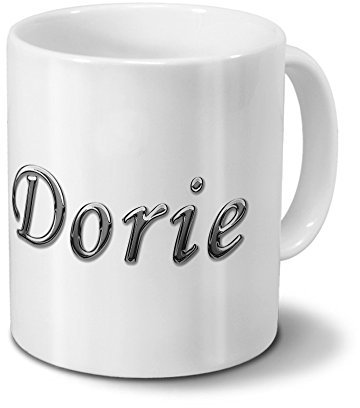 printplanet Tasse mit Namen Dorie - Motiv Chrom-Schriftzug - Namenstasse, Kaffeebecher, Mug, Becher, Kaffeetasse - Farbe Weiß